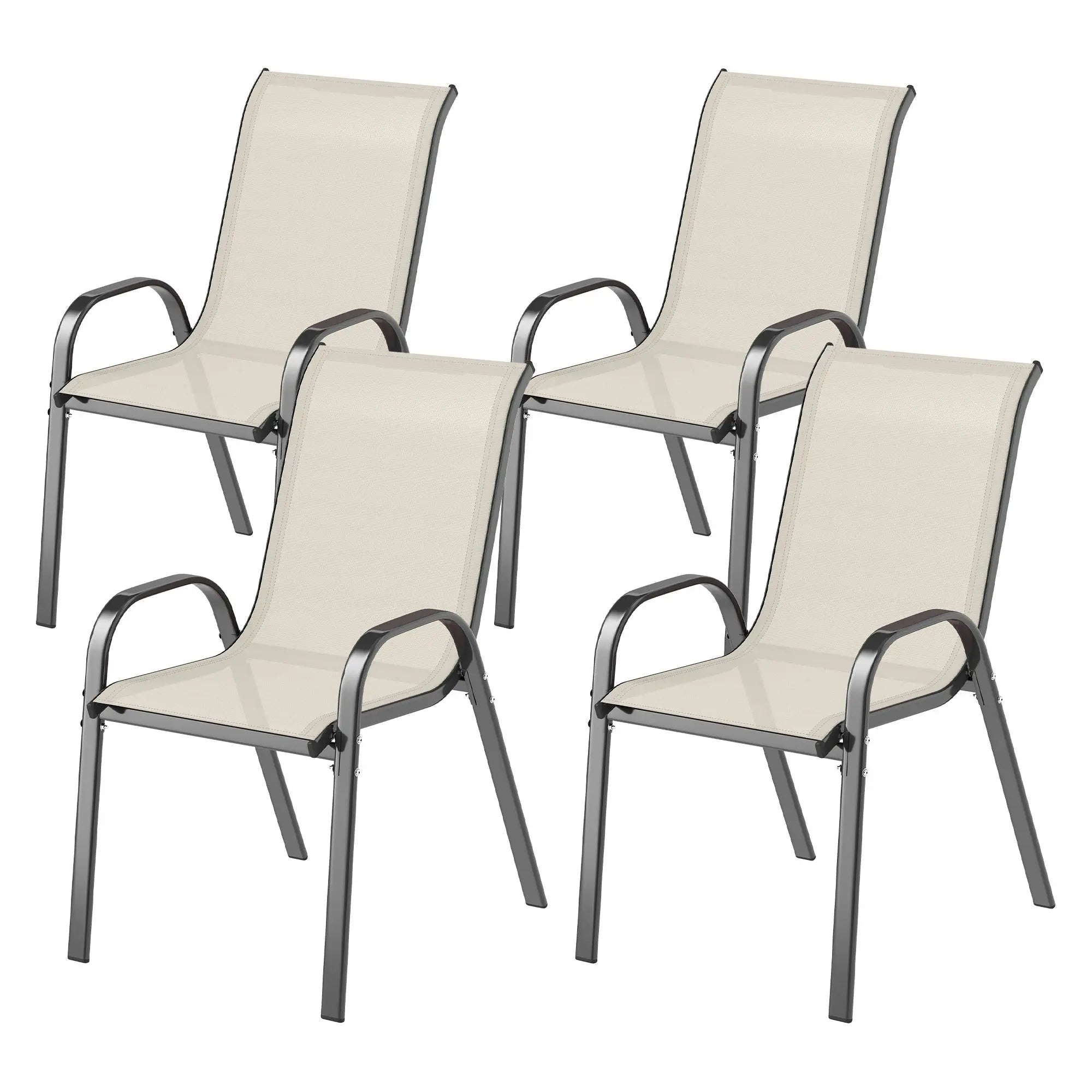 Set of 4 Outdoor Dining Chairs High Back Stackable Patio Chairs with Breathable Mesh Seat Beige for Garden Lawn