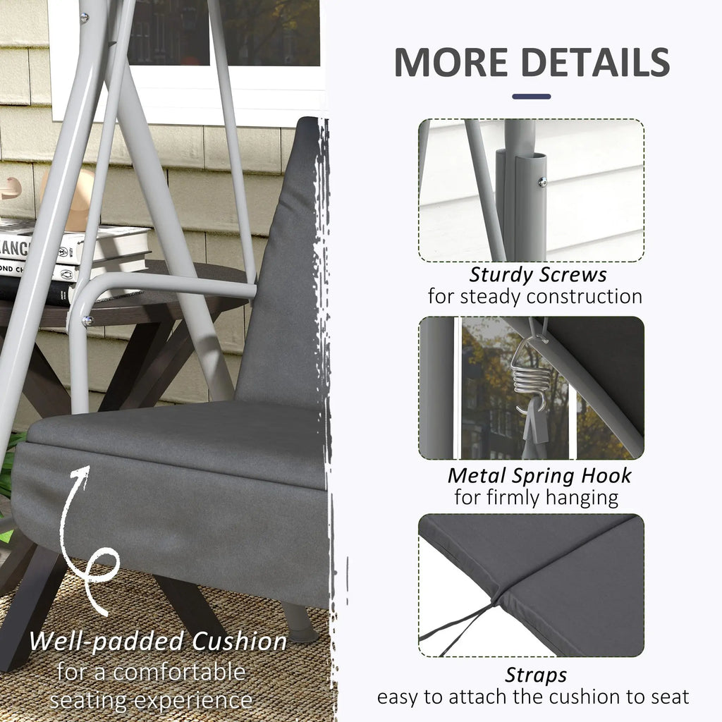 2-Seater Gray Outdoor Porch Swing with Canopy and Table Patio Swing Chair for Garden Poolside or Backyard