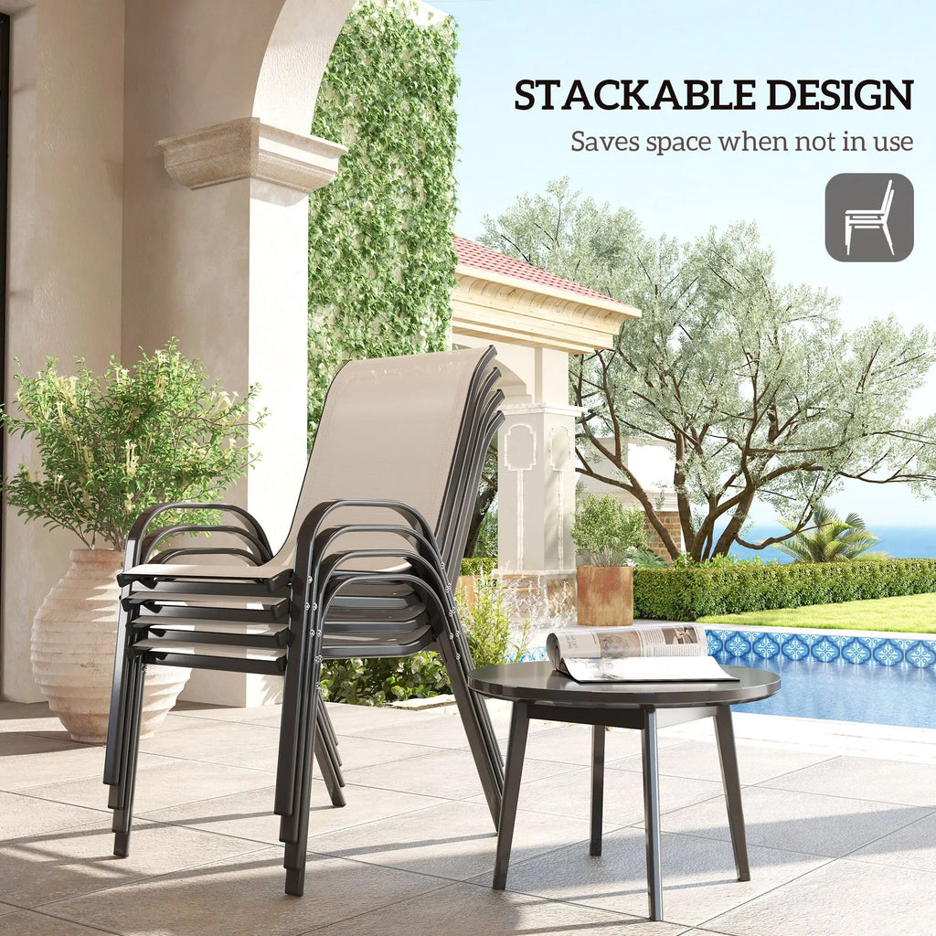 Set of 4 Outdoor Dining Chairs High Back Stackable Patio Chairs with Breathable Mesh Seat Beige for Garden Lawn