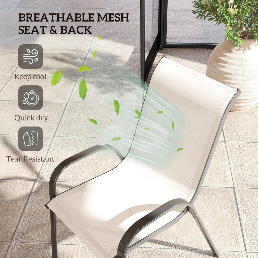 Set of 4 Outdoor Dining Chairs High Back Stackable Patio Chairs with Breathable Mesh Seat Beige for Garden Lawn