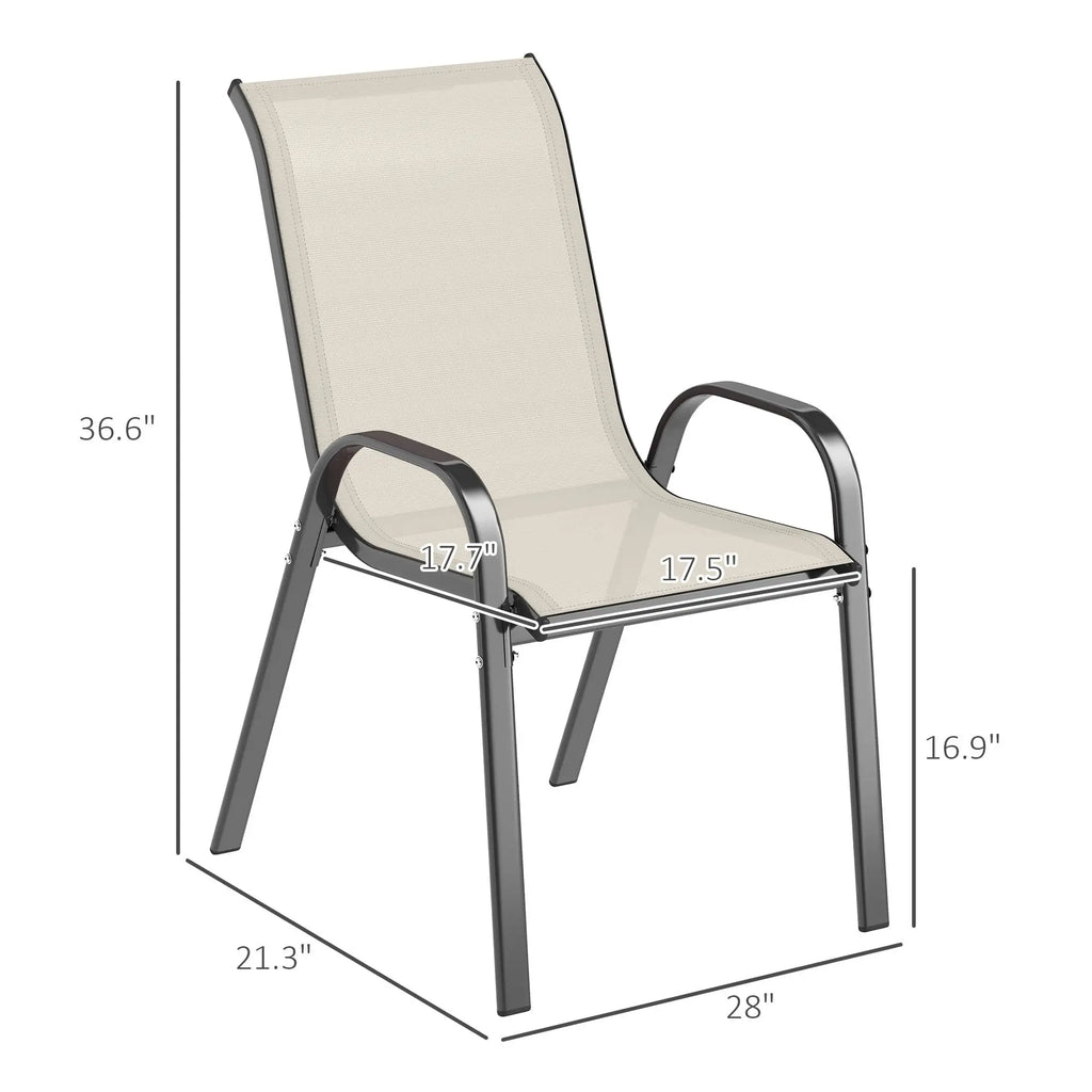 Set of 4 Outdoor Dining Chairs High Back Stackable Patio Chairs with Breathable Mesh Seat Beige for Garden Lawn
